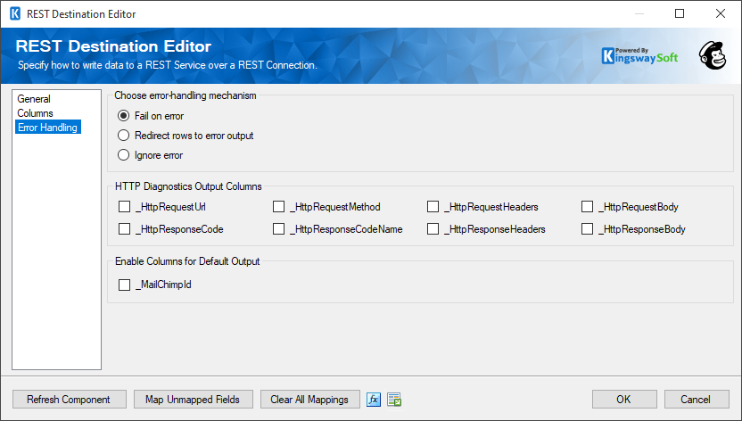 SSIS MailChimp REST Destination - Error Handling